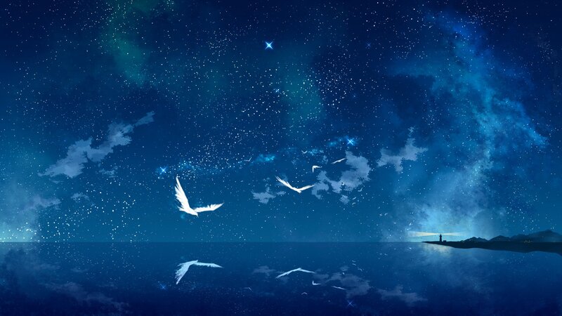 White Birds Flying over Sea — Blue