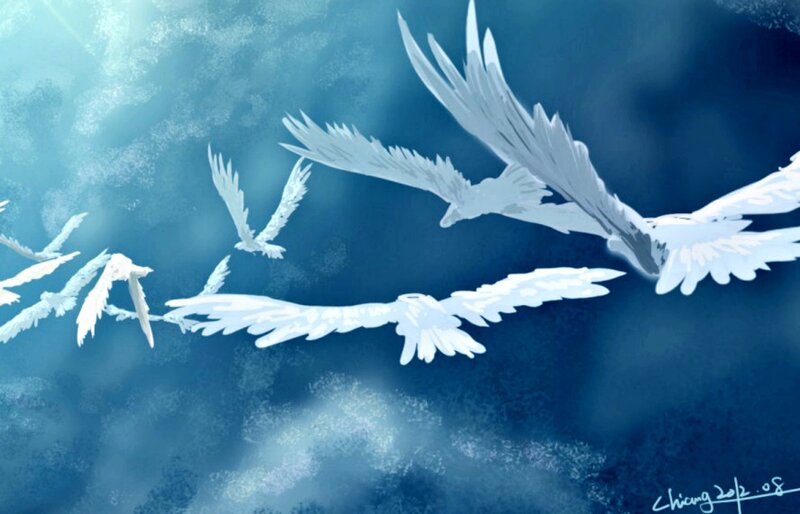 White Birds in Flight — Blue