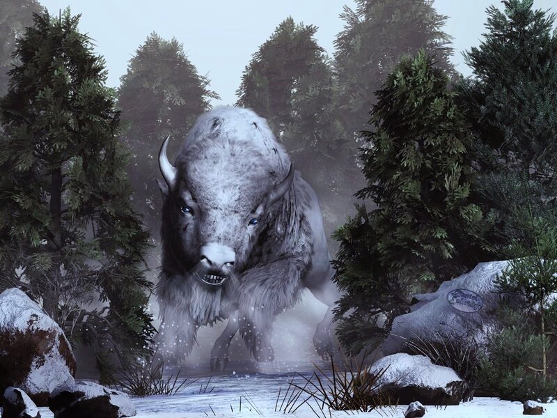 White Bison in Forest