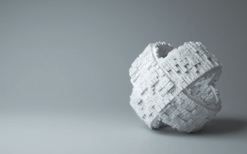 White Blocky Sphere — Gray