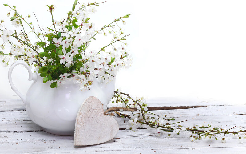 White Blossoms in Teapot