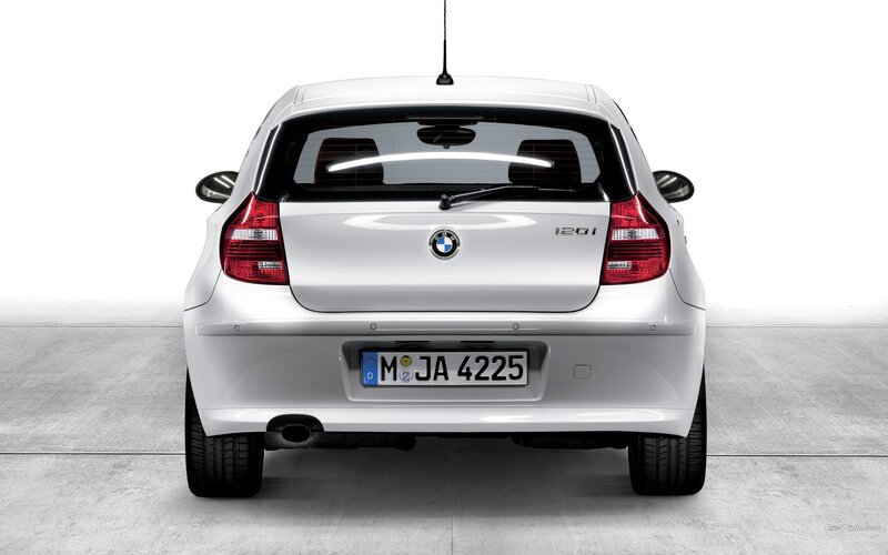 white bmw 120i rear view