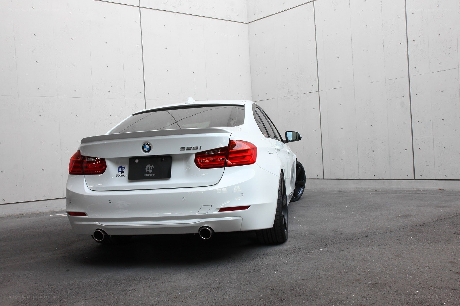 white bmw 328i rear view