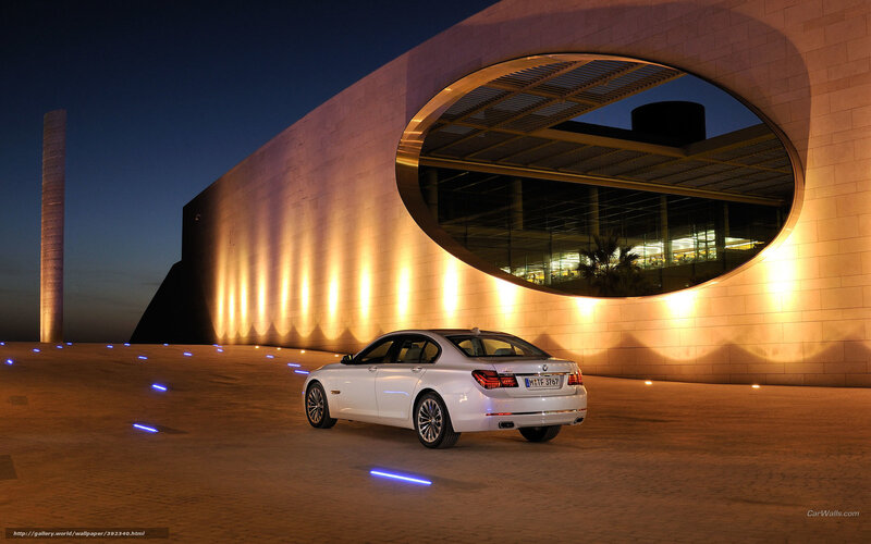 White BMW 7-series — Dramatic, Night, Photograph, Modern Building
