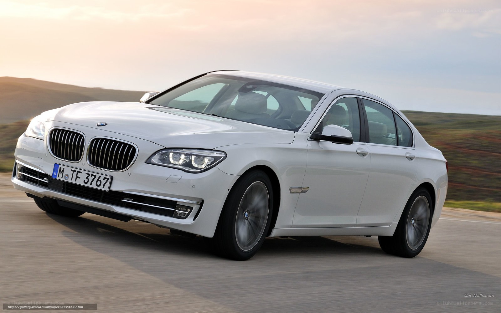 White BMW 7 Series driving