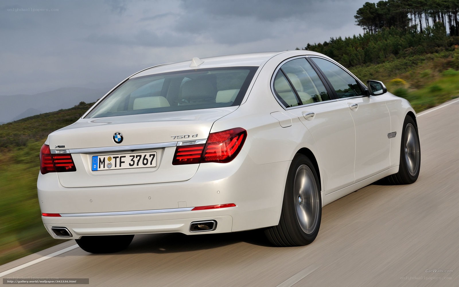 white bmw 750d in motion