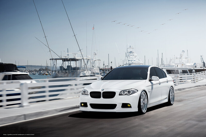 White BMW at a marina