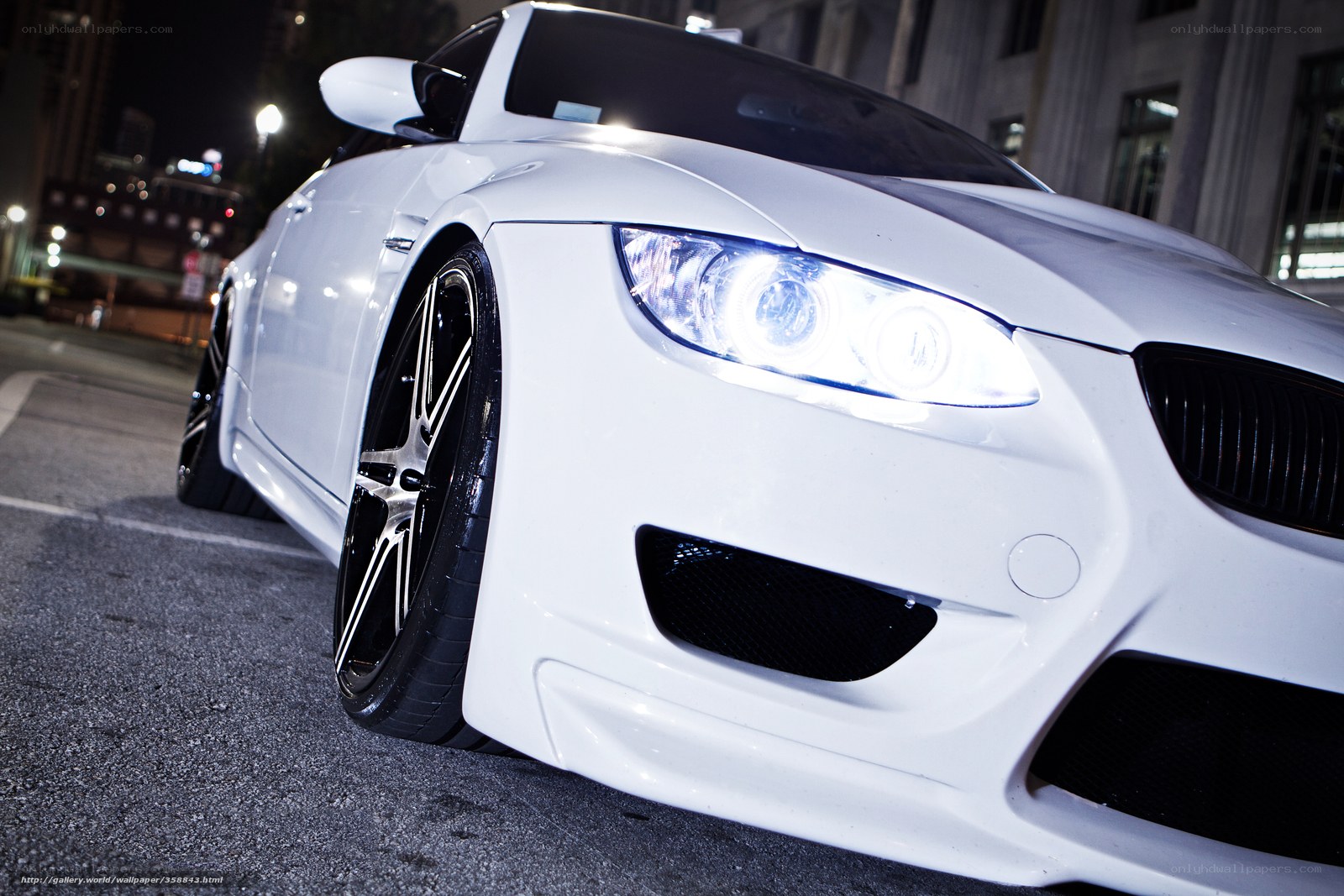 white bmw at night