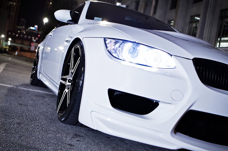 white bmw at night