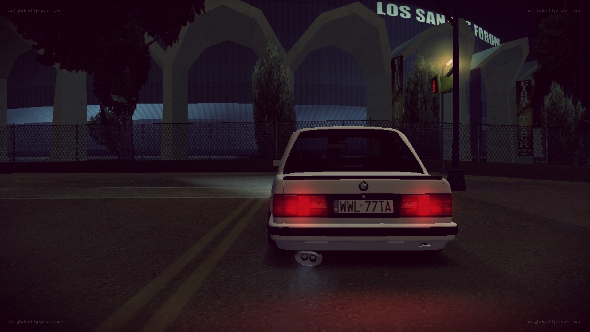 white bmw at night