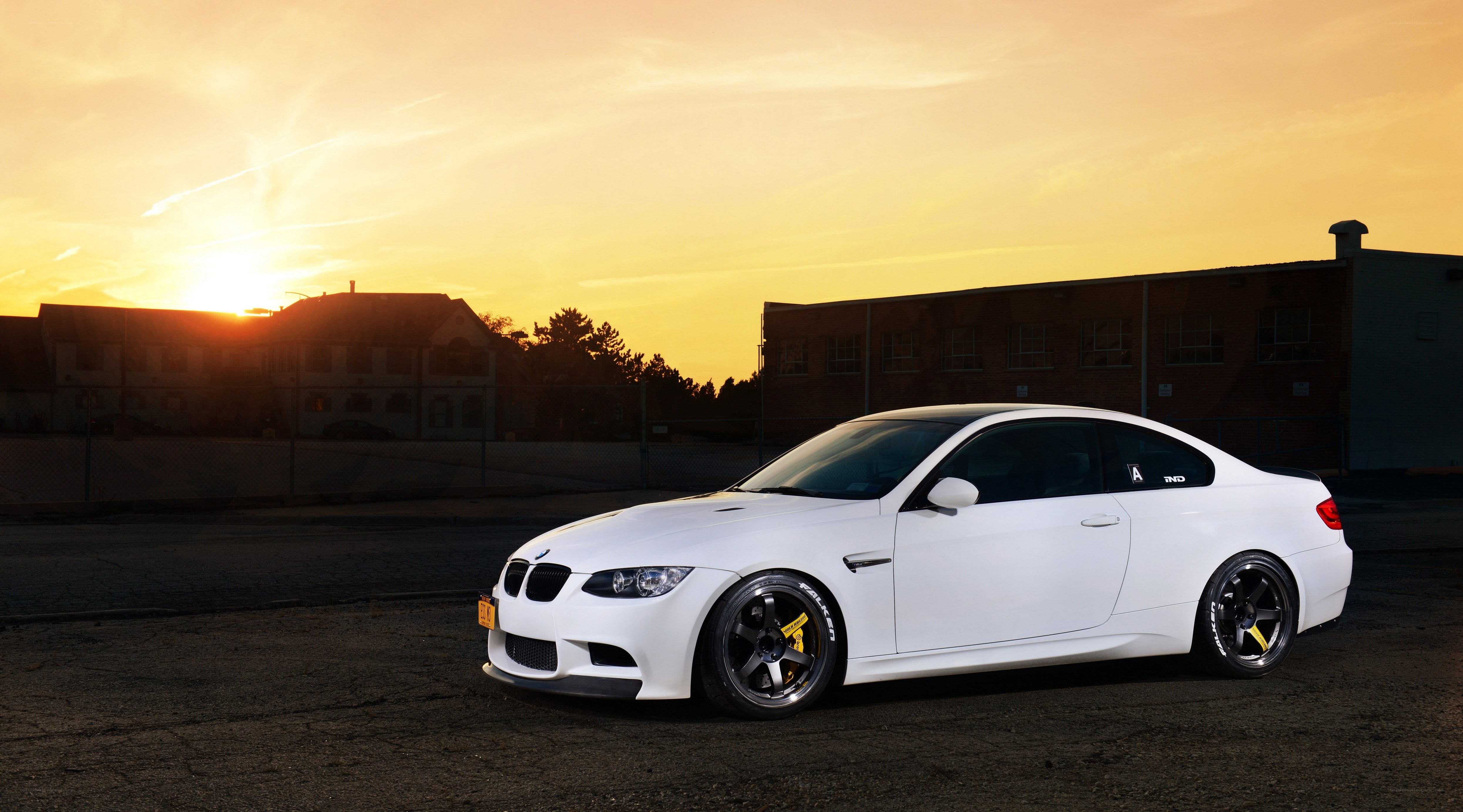 White BMW at sunset
