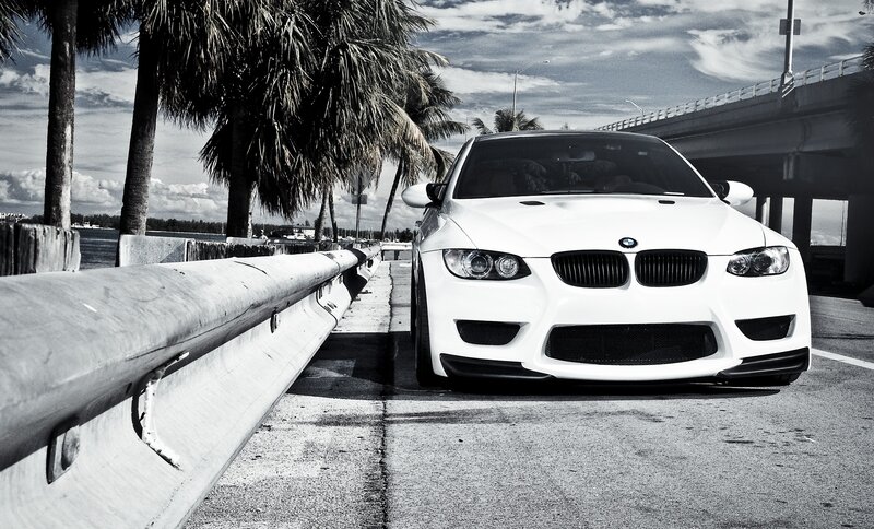 White BMW Car — Black, Dramatic, Afternoon