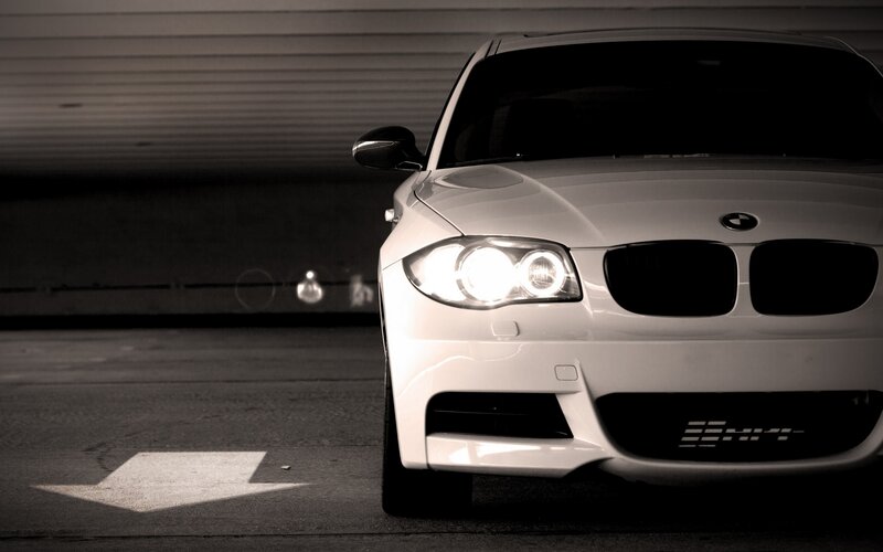 White Bmw Car — Black, Dramatic, Night, Photograph