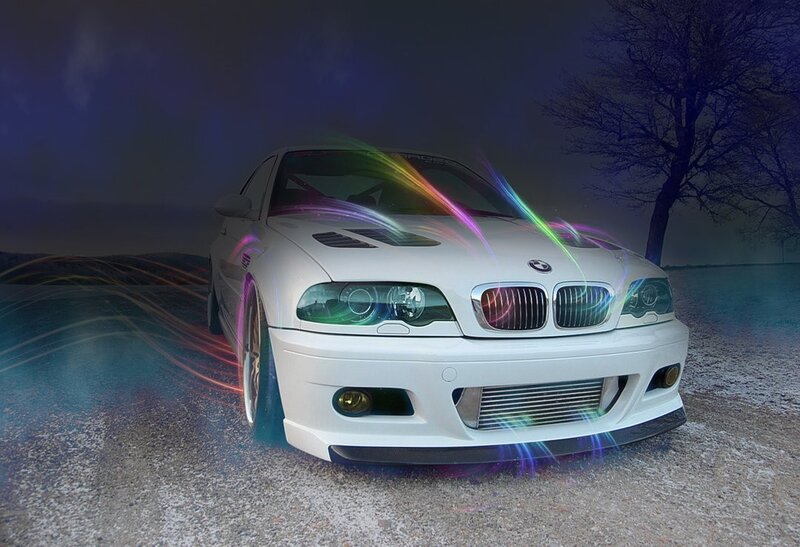 White BMW Car — Dramatic, Night, Digital Art