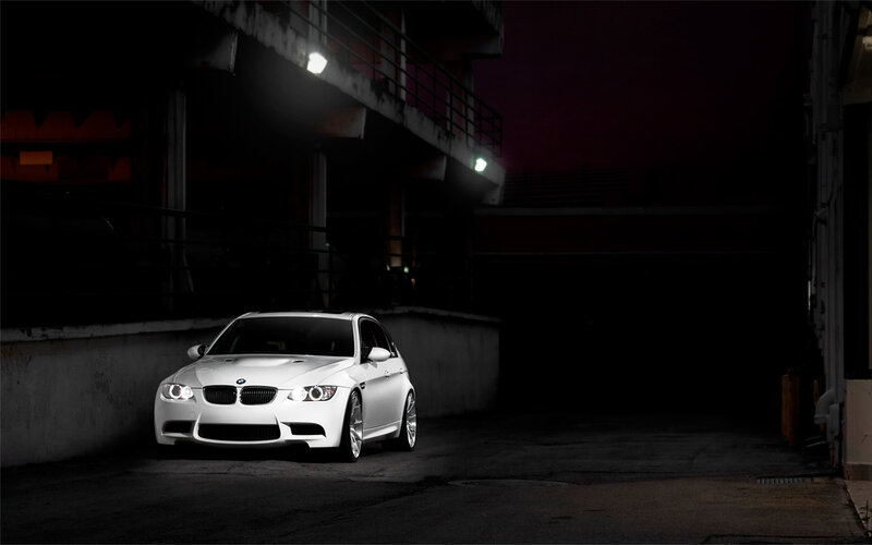 White BMW Car — Dramatic, Night