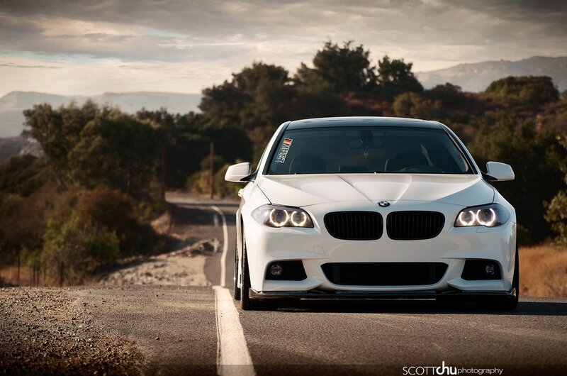 White Bmw Car — Dramatic, Sunset, Photograph, Road