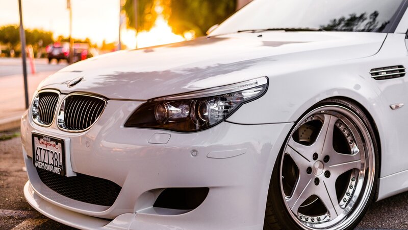 White Bmw Car — Dramatic, Sunset, Photograph, Wheel