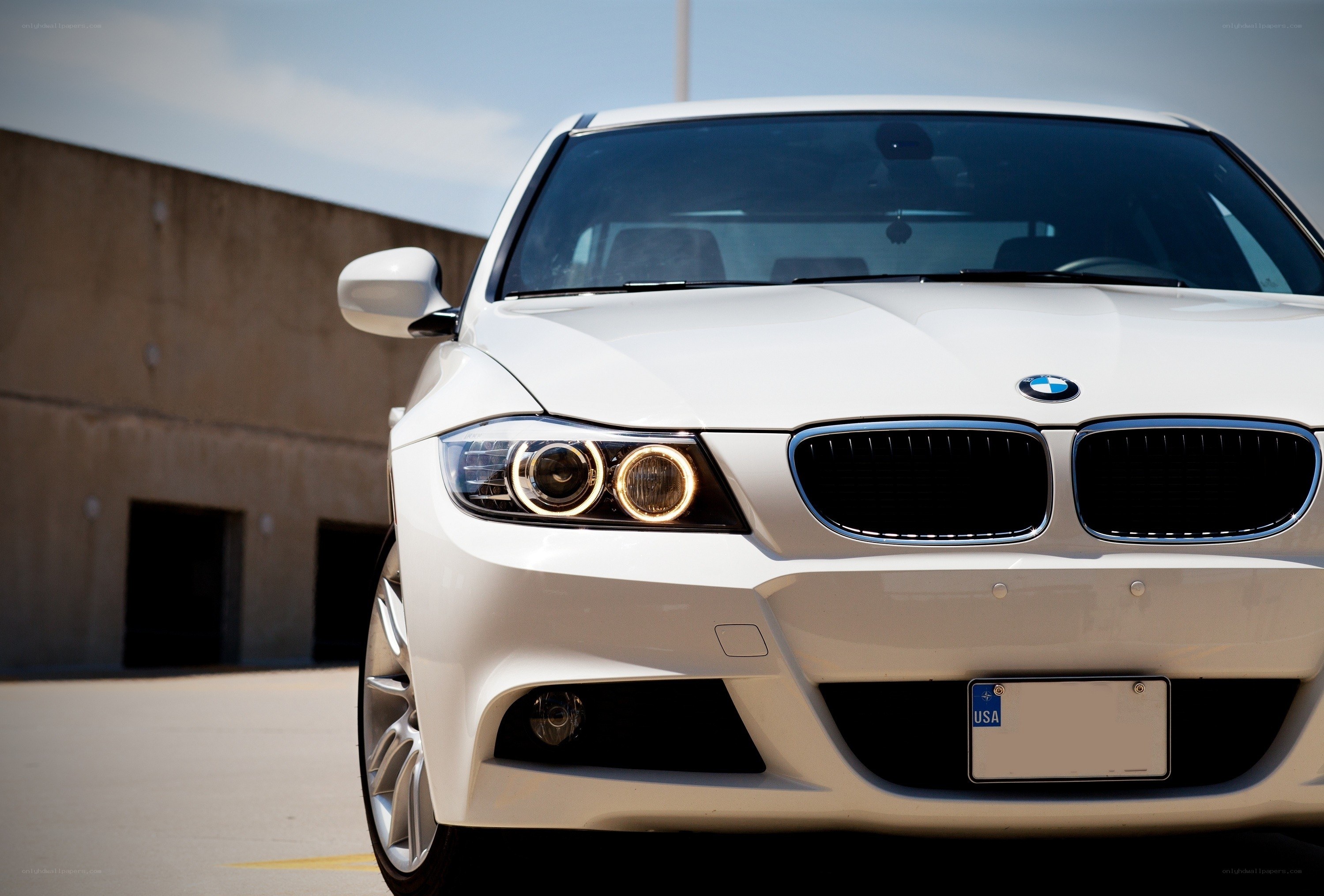 white bmw car front view