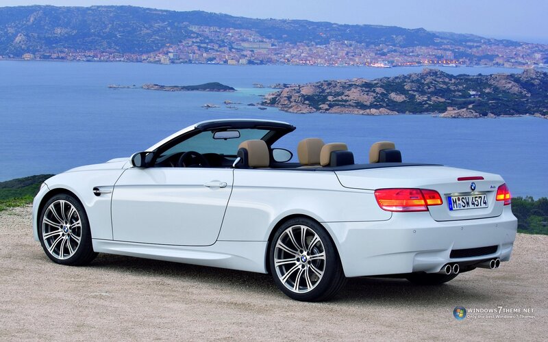 White BMW convertible by the sea