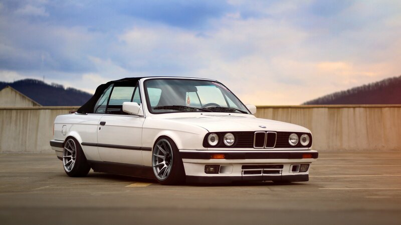 White Bmw Convertible — Dramatic, Sunset