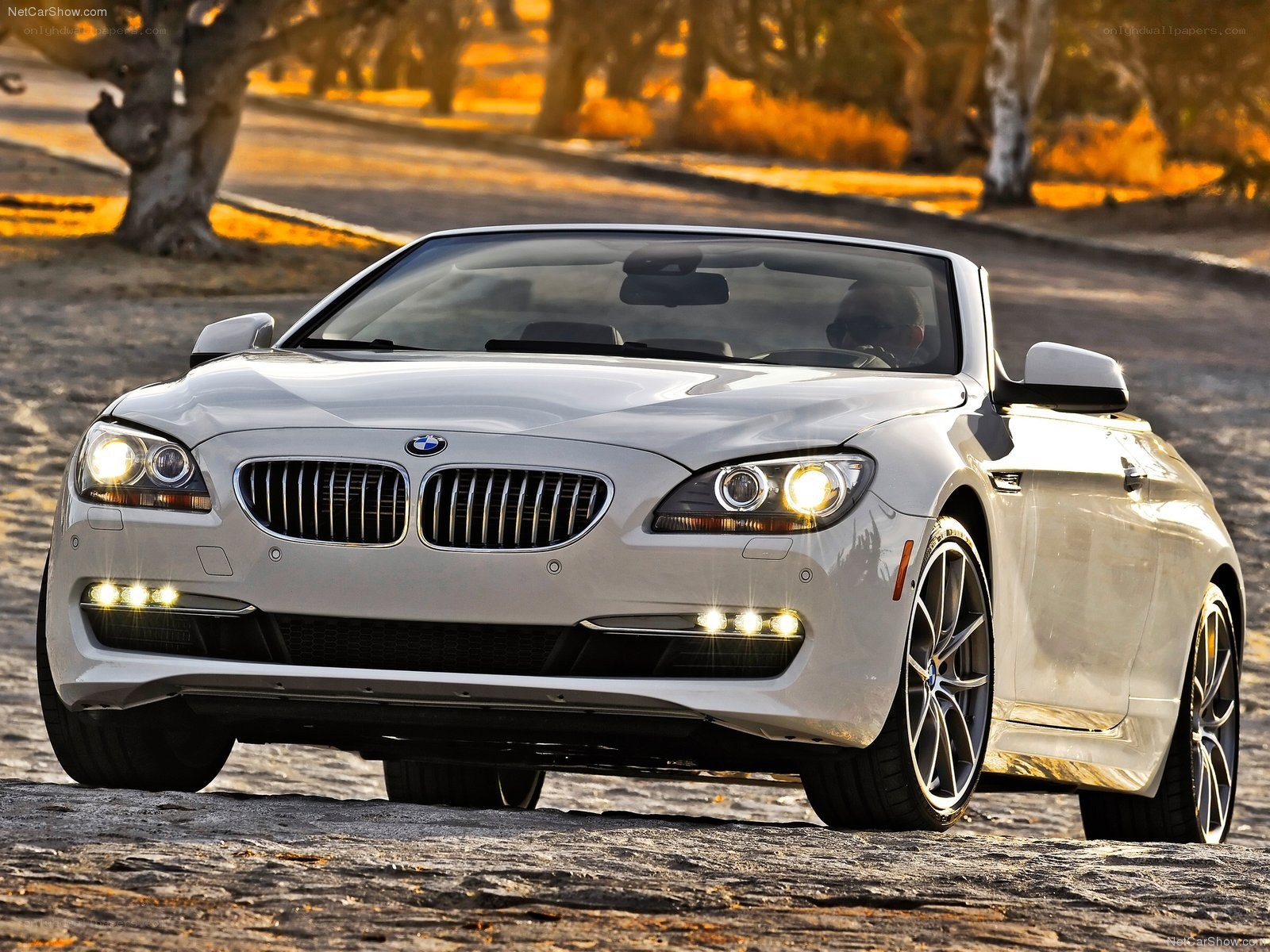 White BMW convertible on a road
