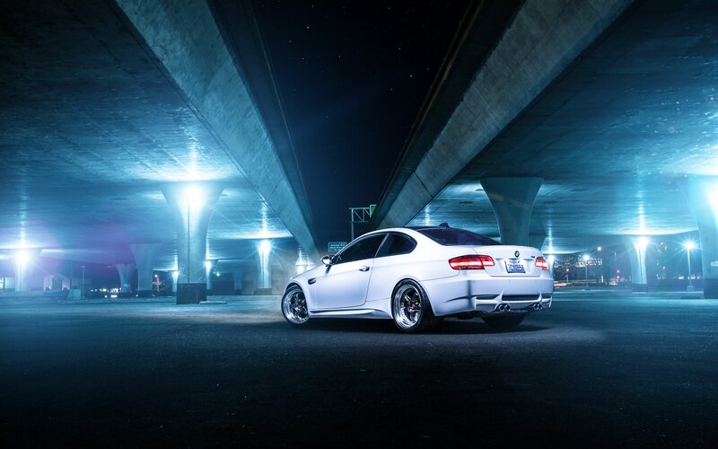 White BMW Coupe — Blue, Dramatic
