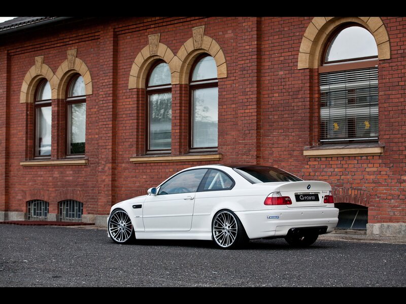 White BMW Coupe — Calm, Photograph, Brick Building, Windows