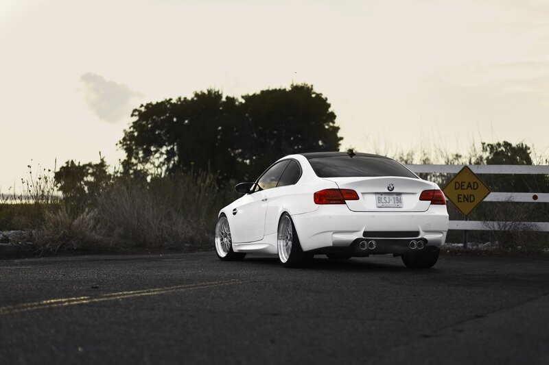 White BMW Coupe — Calm, Sunset