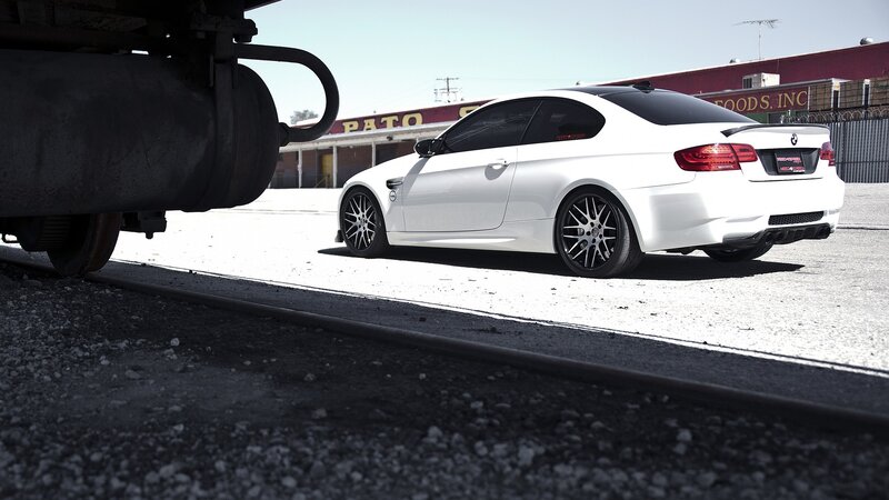 White BMW Coupe — Dramatic, Afternoon, Photograph, Train Car