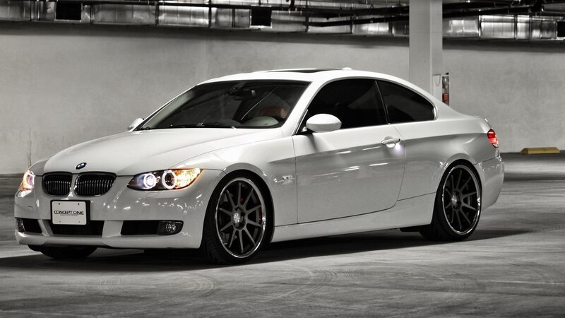 White BMW Coupe — Dramatic, Photograph, Car, Parking Garage, Wheels