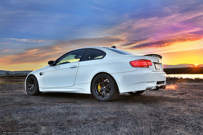 White BMW Coupe — Dramatic, Sunset, Photograph, Car, Mountains