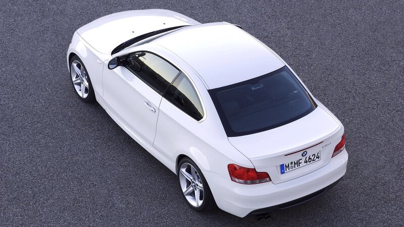 white bmw coupe from above