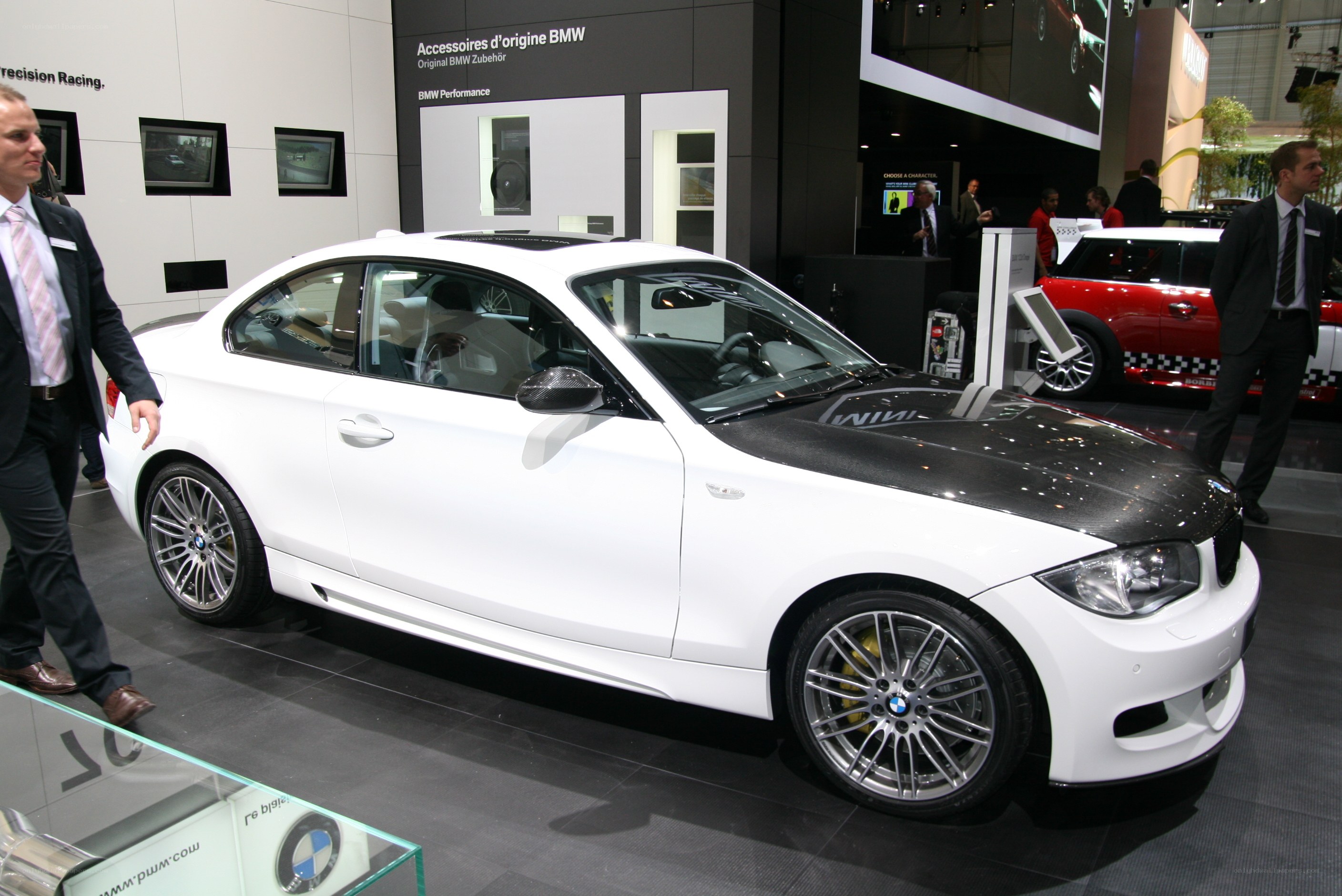White BMW coupe on display