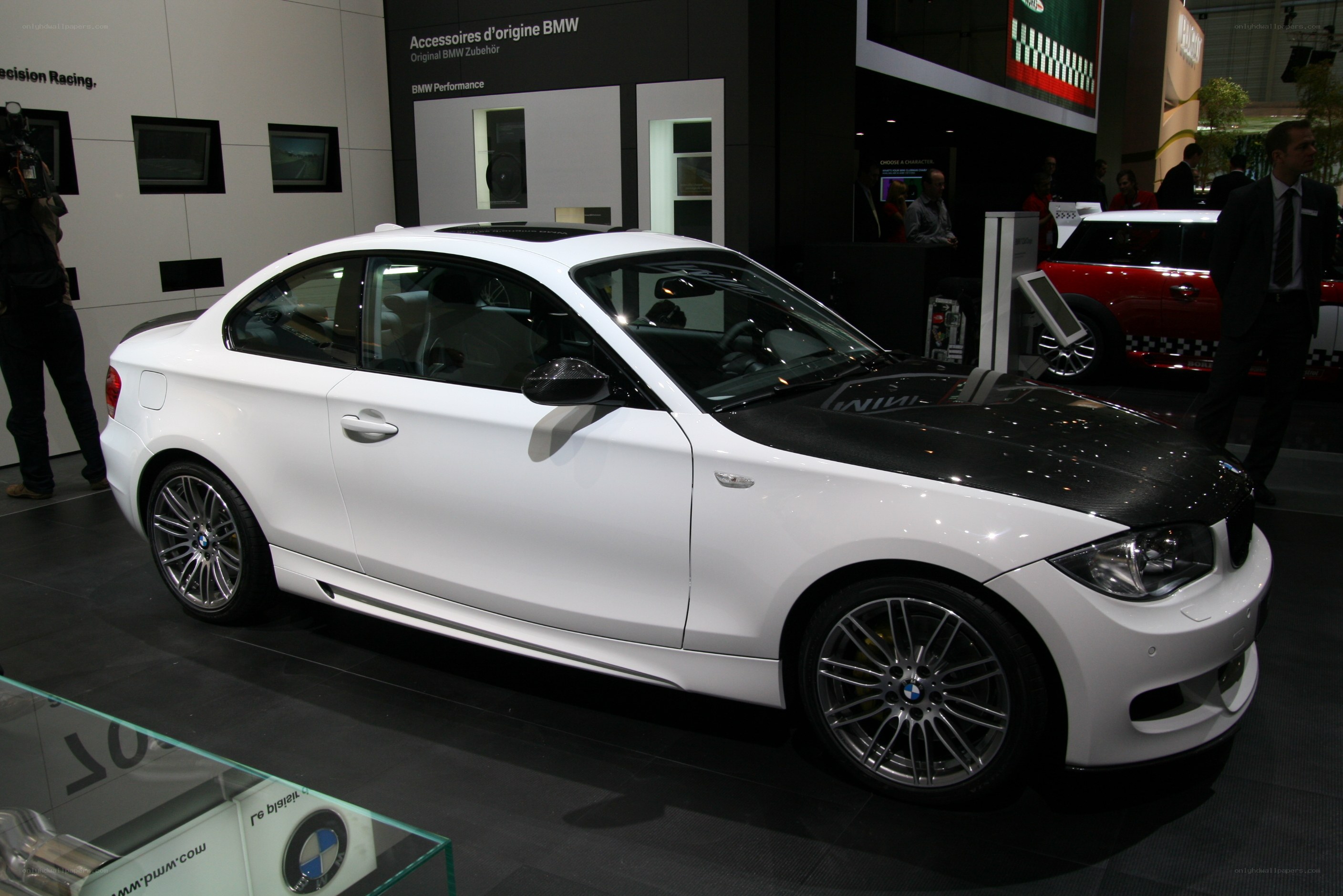 White BMW coupe on display