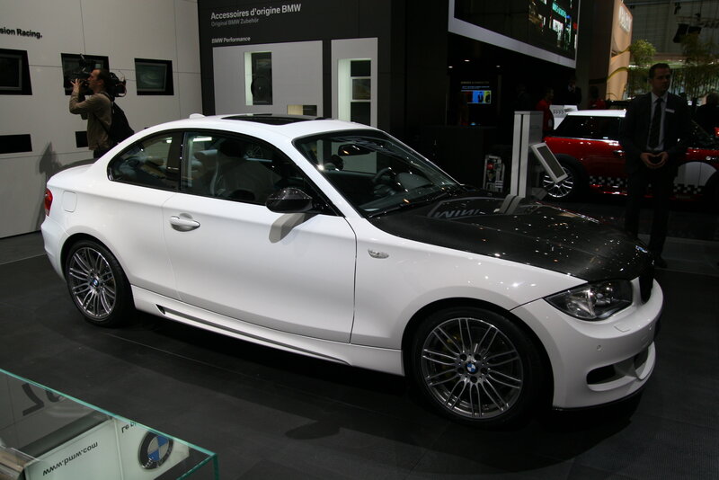 White BMW coupe on display