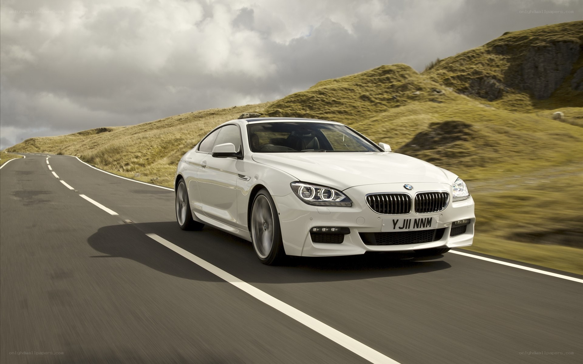 white bmw driving on road