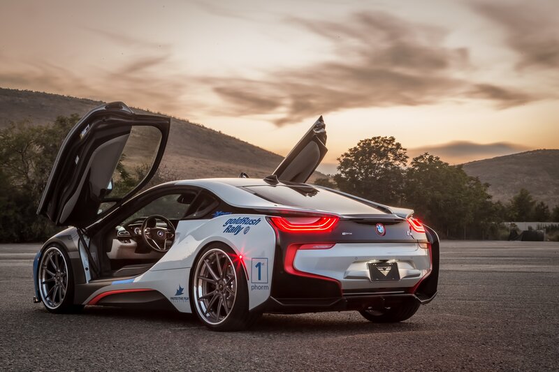 White BMW I8 Sports Car — Silver, Dramatic