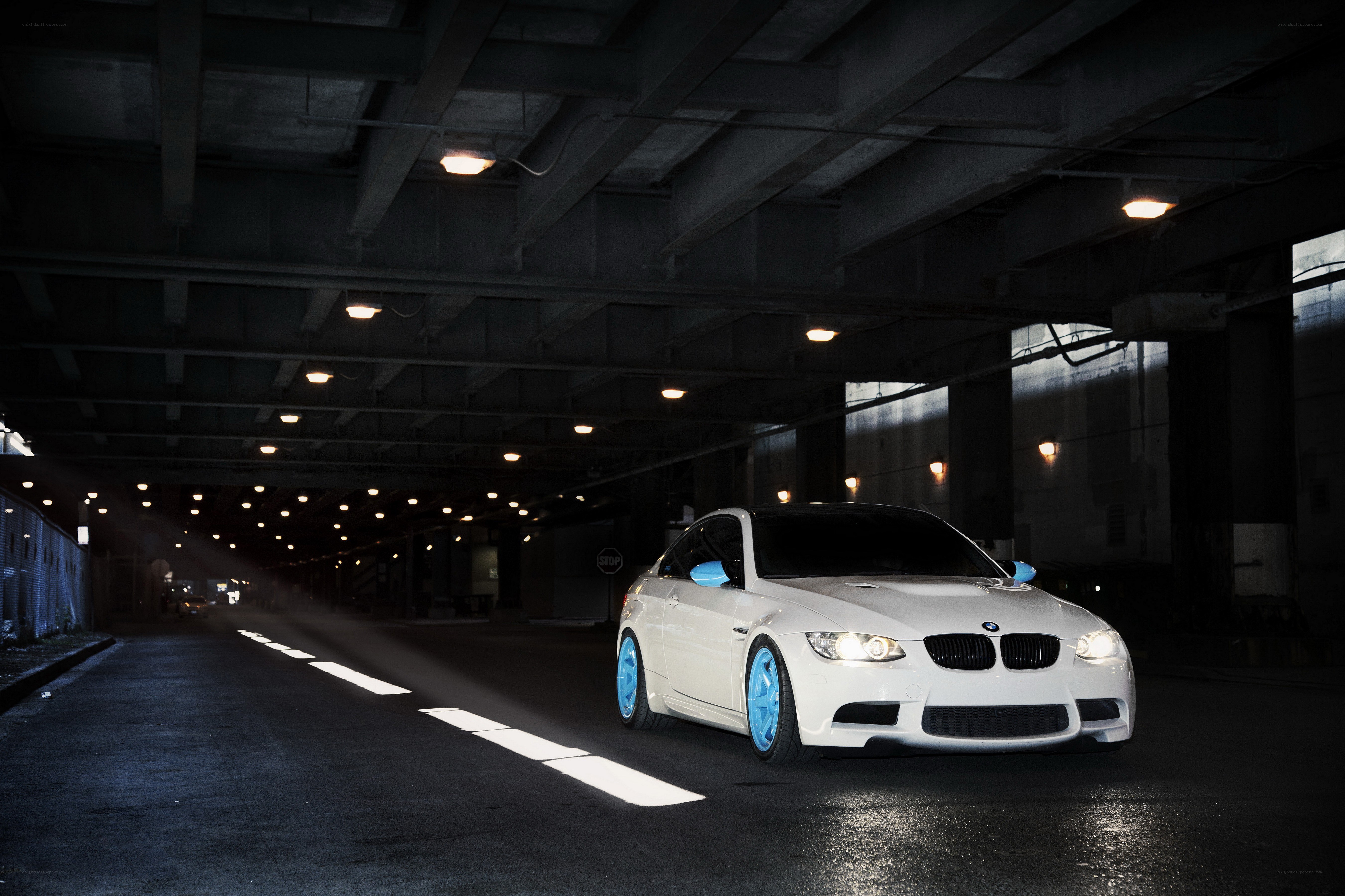 White BMW in a tunnel