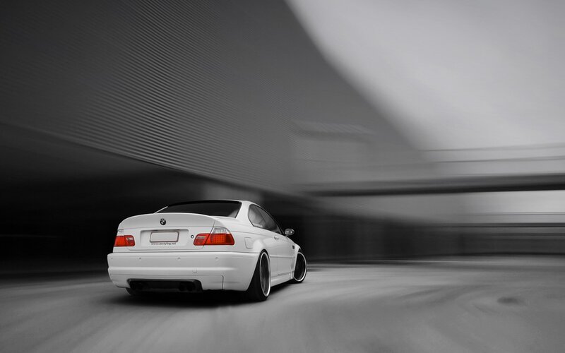 White BMW in motion