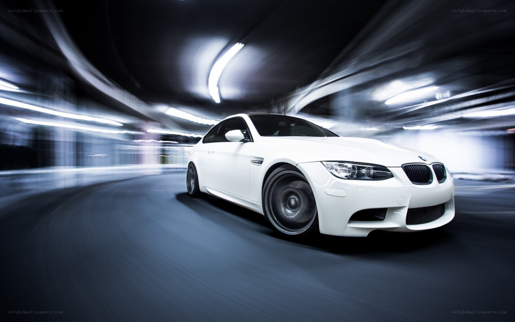 White BMW in motion