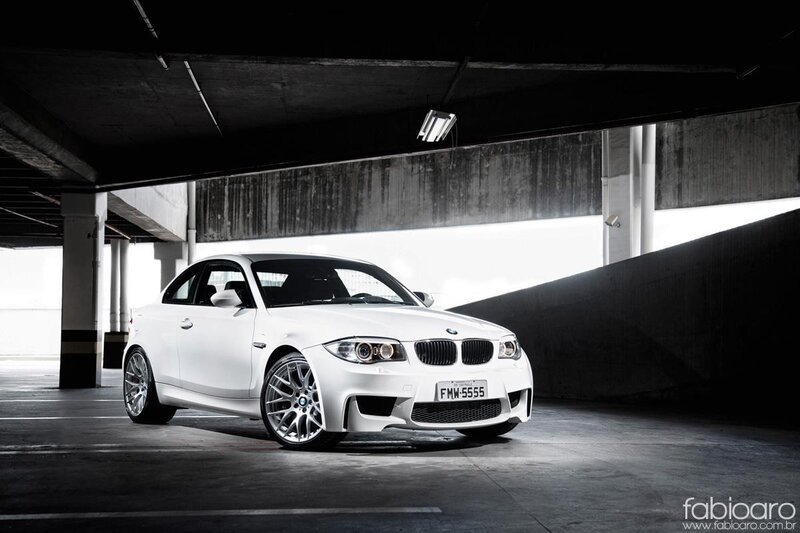 White BMW in parking garage