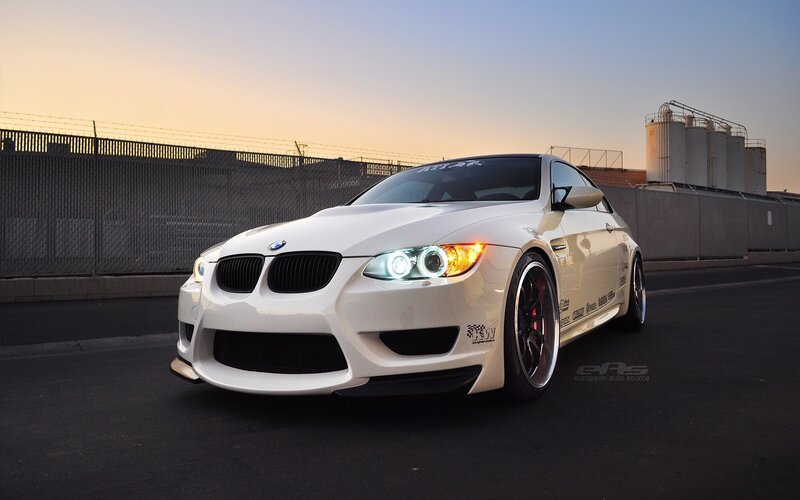 white bmw m3 at sunset