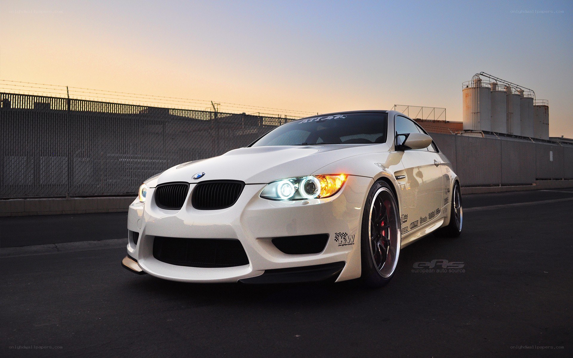 white bmw m3 at sunset