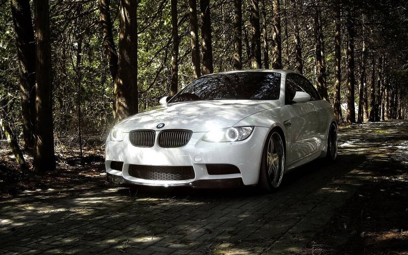 White BMW M3 Car — Dramatic, Afternoon, Photograph, Forest, Trees