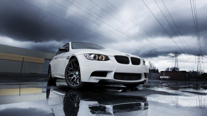 White Bmw M3 Car — Dramatic, Photograph, Puddle
