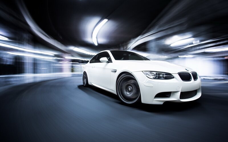 White BMW M3 Car — Dynamic, Night, Photograph, Tunnel