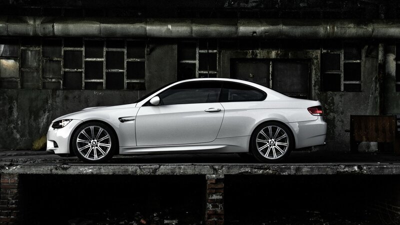 White BMW M3 Coupe — Dramatic, Photograph, Car, Building, Concrete Platform