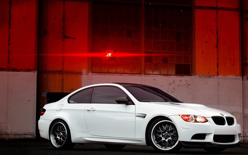 White BMW M3 Coupe — Dramatic, Photograph, Car, Building, Red Light, Red