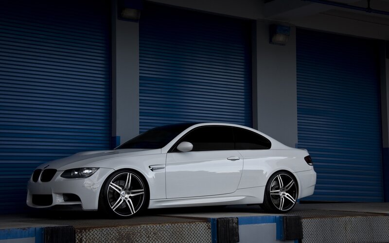 White BMW M3 Coupe — Dramatic, Photograph, Car, Garage Doors