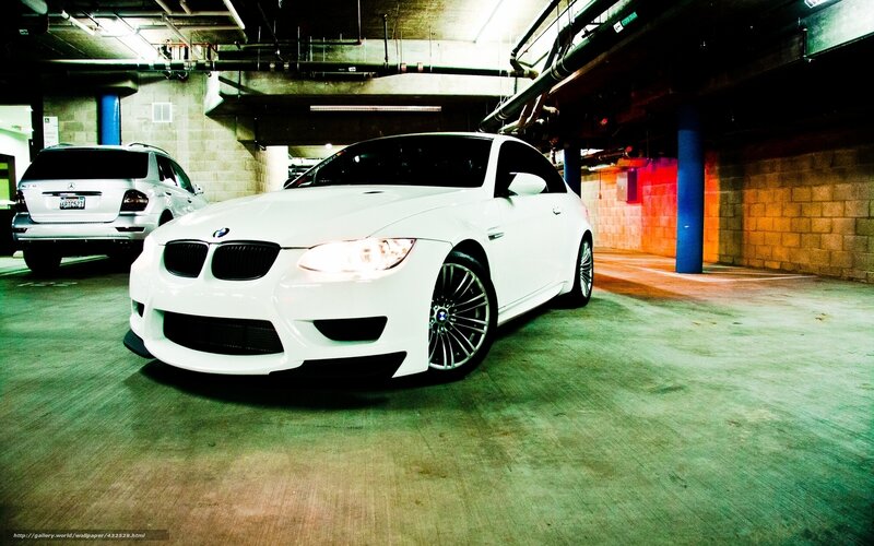 White Bmw M3 Coupe — Dramatic, Photograph, Car, Parking Garage